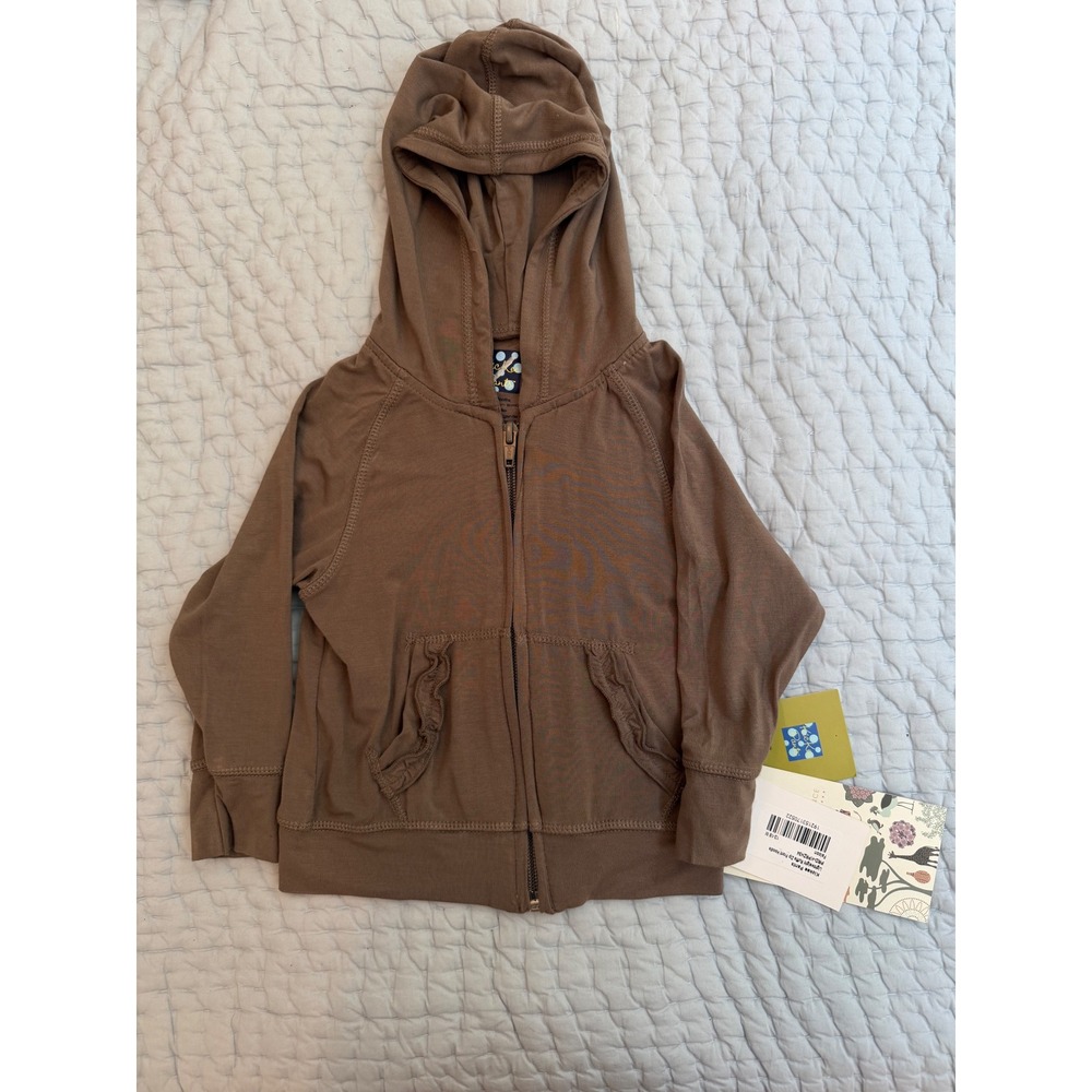 KicKee Pants Brown Bamboo Zip Front Ruffle Pocket Hoodie 12-18 Months New!
